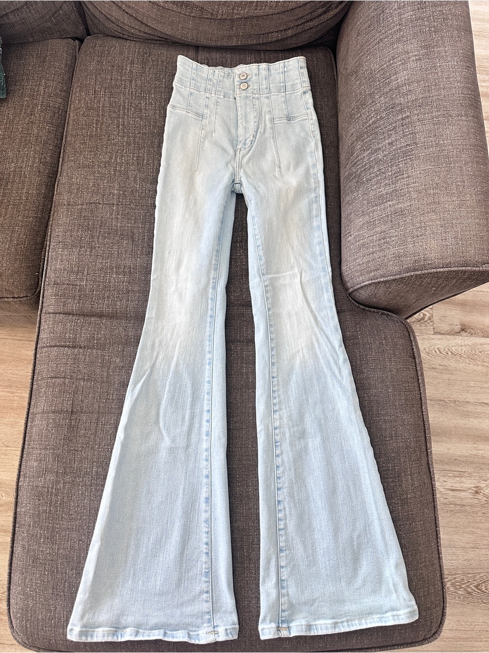 Boho We The Free High Rise Flare Jeans Light Wash Panel Denim Size 25